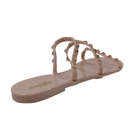 Charlotte Women's NEW Shine Beige Gold Studded Jelly Slip-On Flat Strap Sandal 9 - Picture 5 of 11